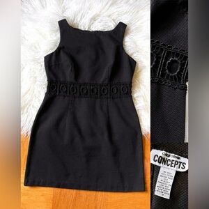 Vintage 90’s does 60’s textured black cotton mini mod dress with cutouts size 9